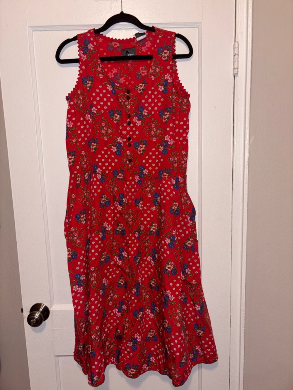VTG 90s Y2K Liz Claiborne Red Floral Sleeveless Dress Patchwork Travel Women 8